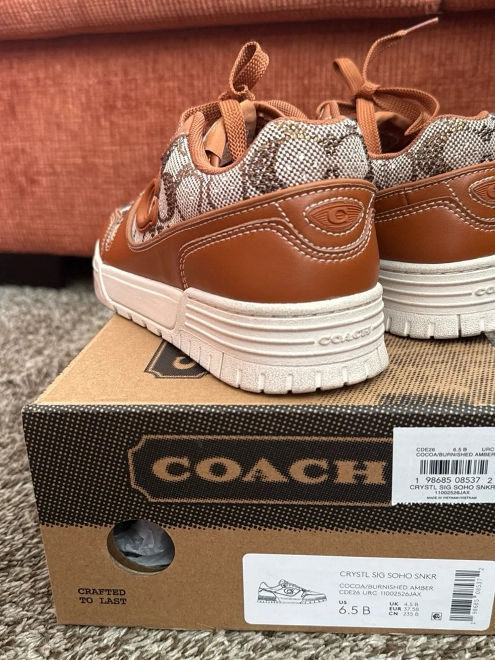 Coach Women’s Sneakers in Cognac Brown and Cream